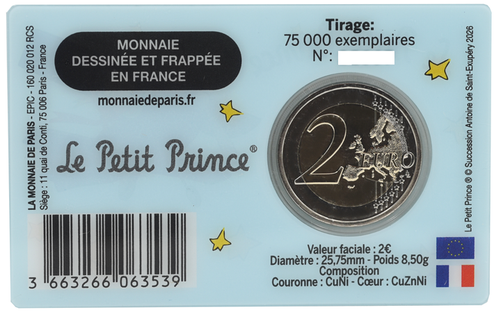 Монета 2 євро Маленький принц у сувенірному пакованні BU. Франція 2026 Le Petit Prince - изображение 3