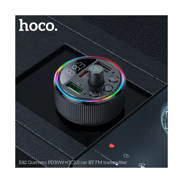 FM модулятор Hoco E82 Guerrero, Car Charger, 2xUSB-A, 1xType-C, PD30W, QC3.0, Сірий - зображення 5