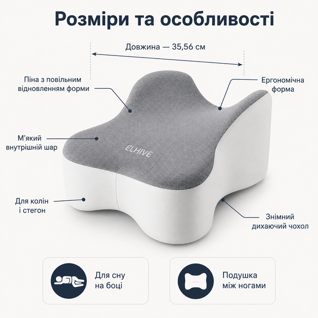 Ортопедическая подушка ELHIVE для коленей с эффектом памяти - Фото 4 Ортопедическая подушка ELHIVE для коленей с эффектом памяти - изображение 4