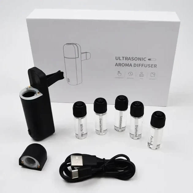Автомобільний електронний дифузор Ultrasonic Car Aroma Diffuser Black та 6 ароматів - изображение 3