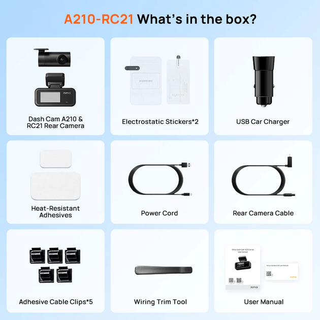 Відеореєстратор 70mai A210 1080P HDR GPS Wi-Fi6 + RC21 камера заднього виду - изображение 2