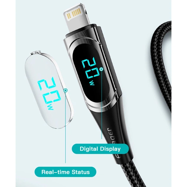 Дата кабель USB-C to Lightning 2.0m 20W Digital Display black Essager (EXCTL-YDA01) - Фото 10 Дата кабель USB-C to Lightning 2.0m 20W Digital Display black Essager (EXCTL-YDA01) - зображення 10