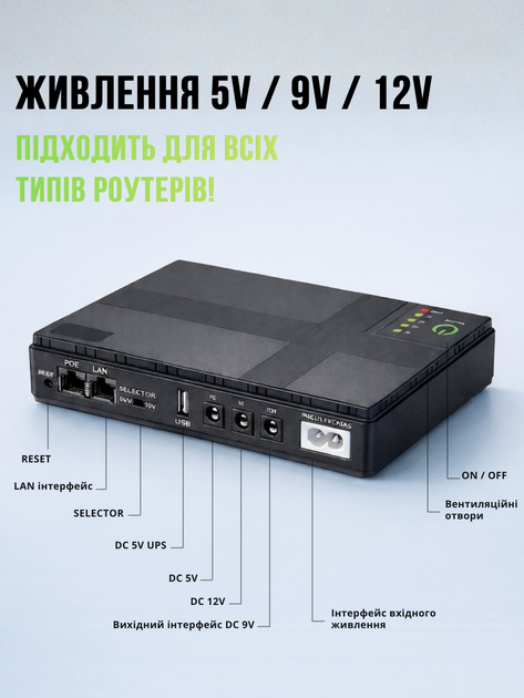 Бесперебойник 36В (мини ИБП / UPS) для Wi-Fi роутера и модема 10400 mAh 5V/9V/12V до 10 часов автономной работы LOW DC1018P - изображение 2