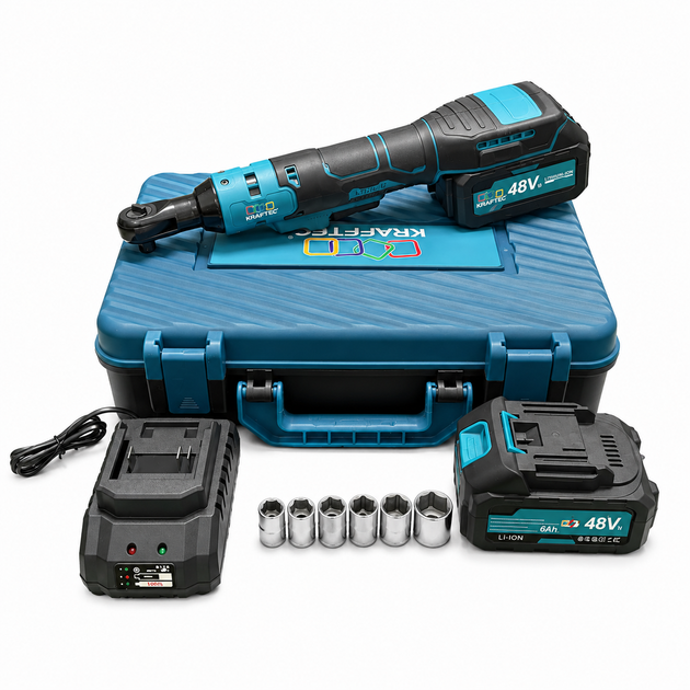 Акумуляторний кутовий гайковерт Krafftec Germany DWR200DZ 48 В 6 А·год Li‑Ion інструмент для автомобіля шиномонтажу гаража будівельних і слюсарних робіт - зображення 5