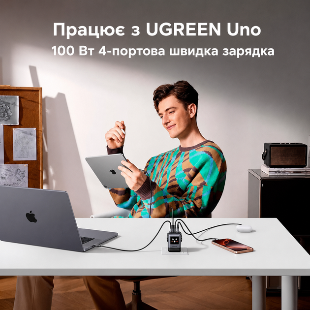 Зарядное устройство Ugreen X688 Robot tech 100 Вт 4xUSB GaN быстрая зарядка (45515B) - изображение 5