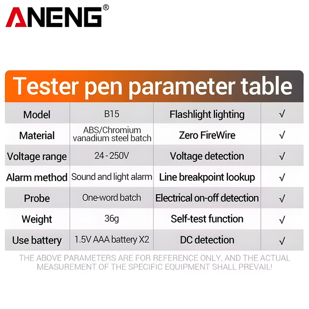 Индикаторная отвертка ANENG B15 бесконтактный тестер напряжения AC/DC 24-250V - изображение 5