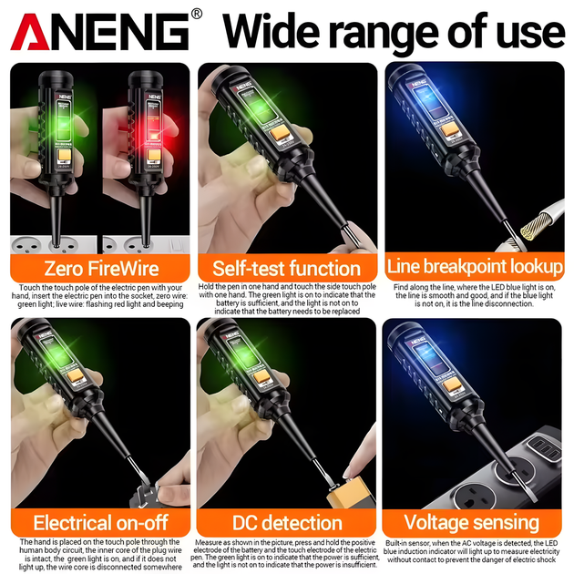 Индикаторная отвертка ANENG B15 бесконтактный тестер напряжения AC/DC 24-250V - изображение 7