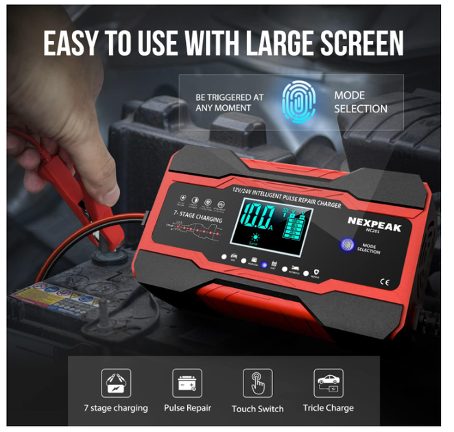 Зарядное устройство для аккумулятора 10A 12V/24V, автоматическое Smart зарядное устройство для авто, грузовика, мотоцикла и лодки - изображение 4