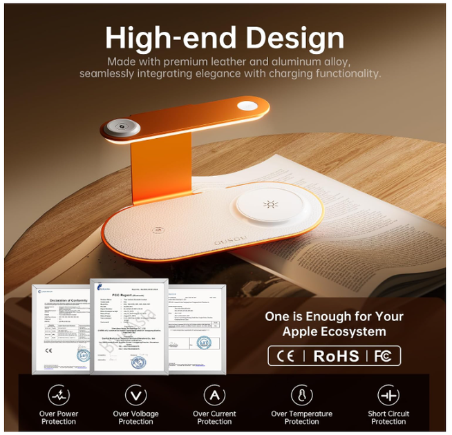 Зарядная станция 3 в 1 MagSafe Wireless Charger 15W для iPhone 17/16/15/14/13, Apple Watch, AirPods Pro 3 с ночником - изображение 6