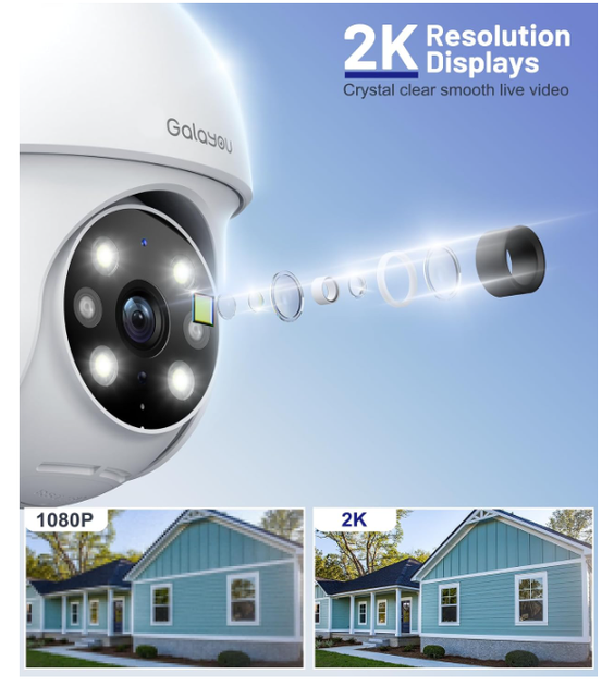 Камера видеонаблюдения GALAYOU Y4 2K 360° для улицы, Wi-Fi CCTV камера с поворотом Pan-Tilt, обнаружением людей - изображение 2