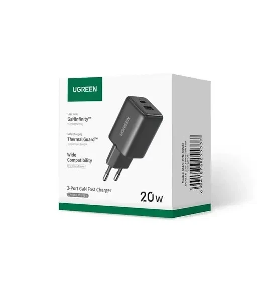 Мережевий зарядний пристрій UGREEN X514, 20 W, Power Delivery, Quick Charge, FCP, AFC, 2×USB, Чорний Білий - Фото 2 Мережевий зарядний пристрій UGREEN X514, 20 W, Power Delivery, Quick Charge, FCP, AFC, 2×USB, Чорний Білий - зображення 2