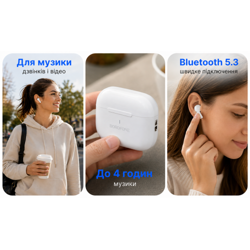 Наушники беспроводные TWS BOROFONE BW59 White, bluetooth 5.3 - Фото 3 Наушники беспроводные TWS BOROFONE BW59 White, bluetooth 5.3 - изображение 3