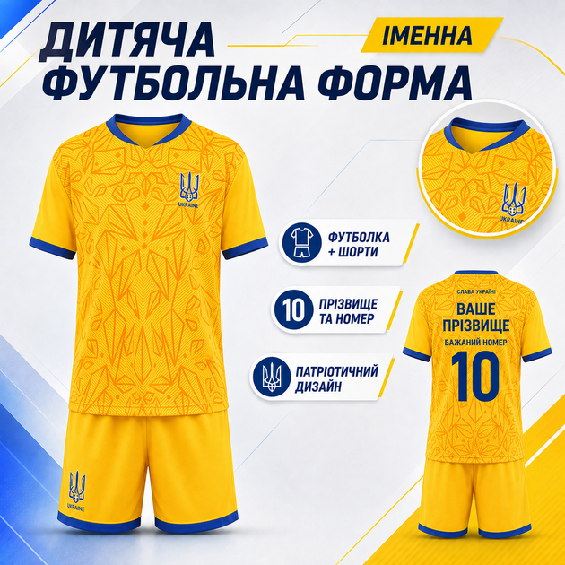 Форма футбольная детская с символикой сборной Украина 2026 SP-Sport CO-00130 Желтый, размер XL-30 (рост 155-165 см) - Фото 1 Форма футбольная детская с символикой сборной Украина 2026 SP-Sport CO-00130 Желтый, размер XL-30 (рост 155-165 см) - изображение 1