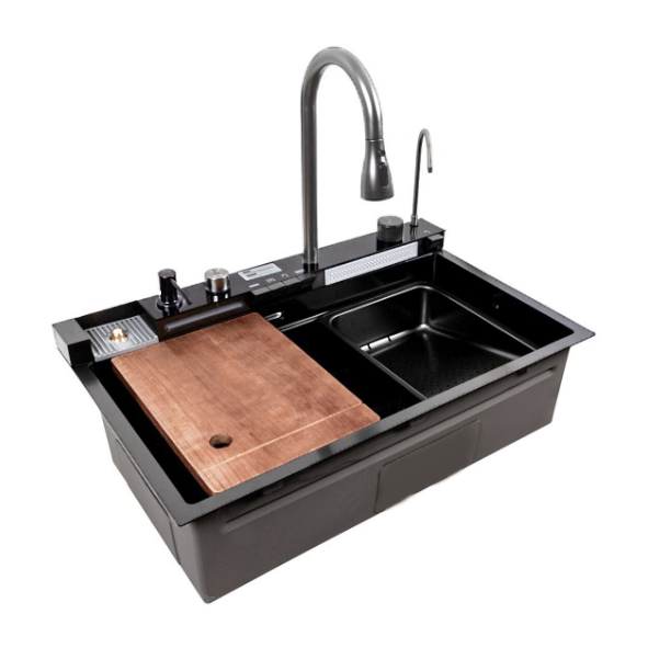 Кухонна мийка багатофункціональна Mixxus MH7546-SET-06 DECOR NANO-BLACK з вбудованим змішувачем - зображення 2
