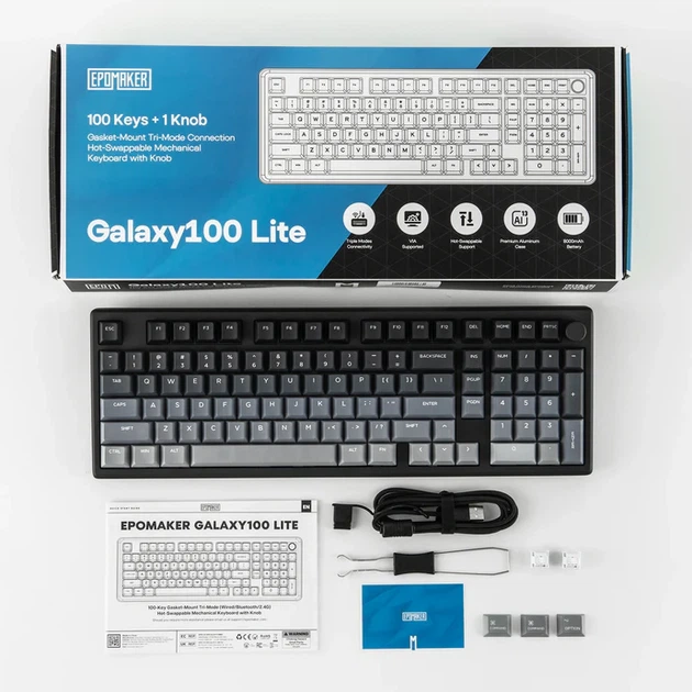 Механічна клавіатура з кирилицею EPOMAKER Galaxy100 Lite, 96%, Tri-Mode, Hot Swap, Gasket, RGB, CNC Aluminum - Фото 5 Механічна клавіатура з кирилицею EPOMAKER Galaxy100 Lite, 96%, Tri-Mode, Hot Swap, Gasket, RGB, CNC Aluminum - изображение 5