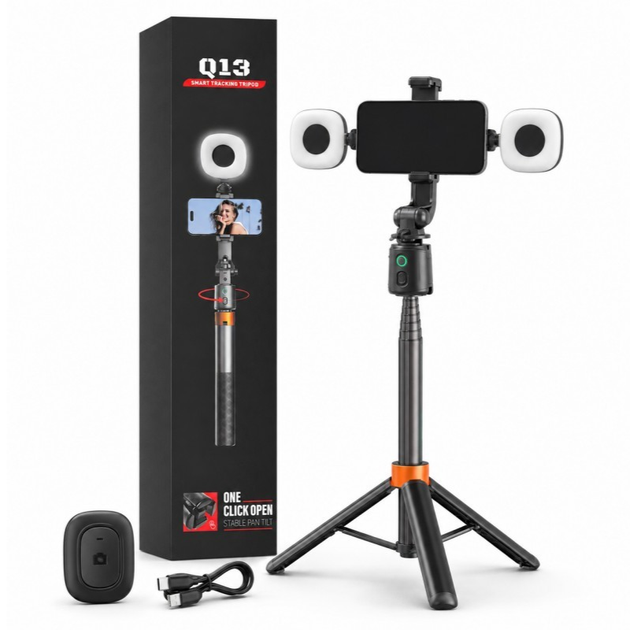 Селфи-штатив AI-автослежением за лицом и телом, поворотом на 360°, наклоном на 270°, управлением жестами и Bluetooth-пульт Quick Shoot (Q13MT) Black - изображение 3