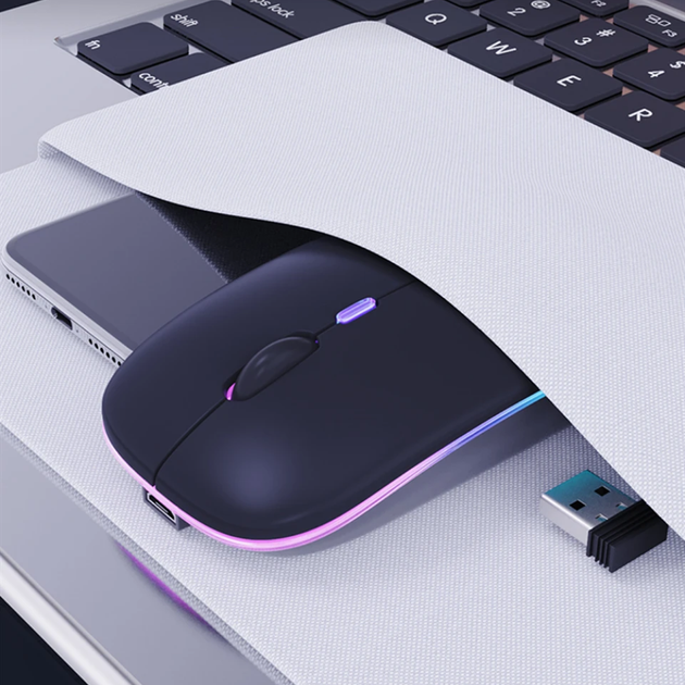 Бездротова миша з RGB підсвічуванням на 1600DPI + Bluetooth / Безшумна акумуляторна мишка для ПК - зображення 8