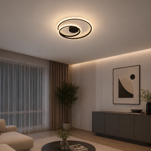 Потолочная LED люстра с пультом 80W два акриловых кольца 3000-6500K корпус черный Svet SY-33037/420 MB - Фото 4 Потолочная LED люстра с пультом 80W два акриловых кольца 3000-6500K корпус черный Svet SY-33037/420 MB - изображение 4