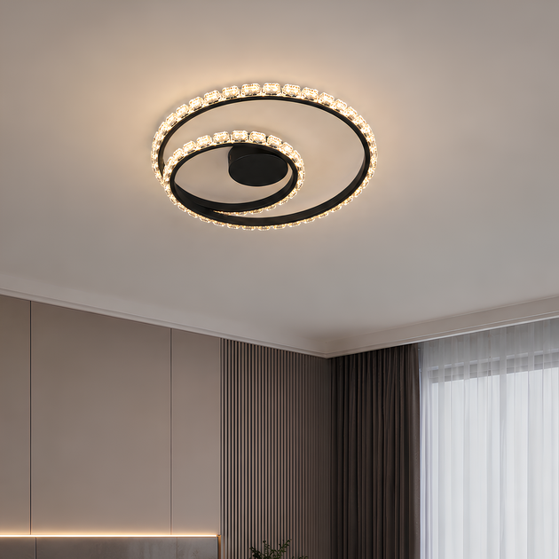 Потолочная LED люстра с пультом 80W два акриловых кольца 3000-6500K корпус черный Svet SY-33037/420 MB - Фото 7 Потолочная LED люстра с пультом 80W два акриловых кольца 3000-6500K корпус черный Svet SY-33037/420 MB - изображение 7