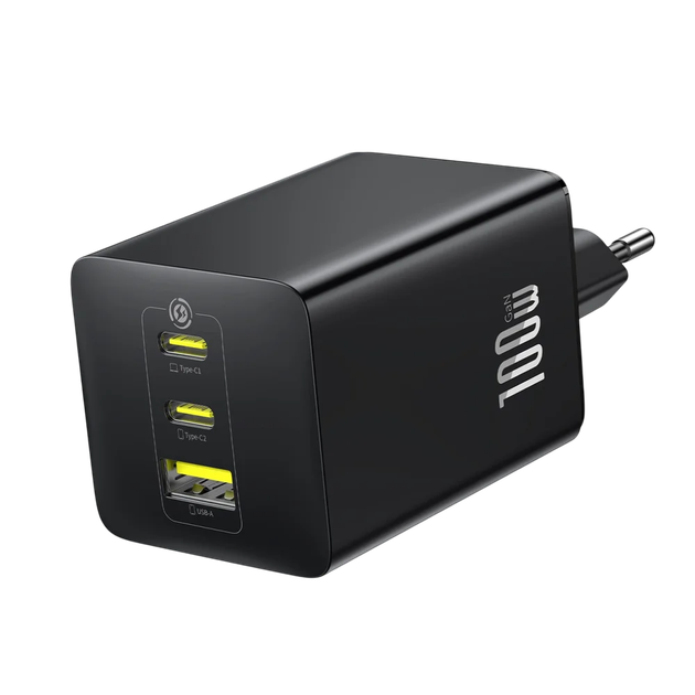 Зарядний пристрій Baseus EnerFill FE11 Fast Charger 2xType-C 1xUSB 100W 3A EU Cosmic Black (P10182102123-00) - зображення 7
