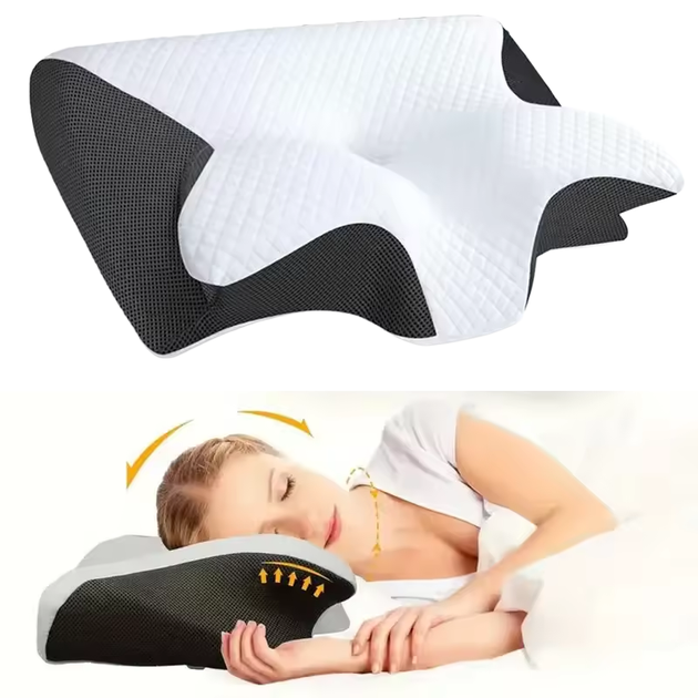 Ергономічна подушка для сну RIAS CPB-butterfly з підтримкою шиї 62x37x12 см White-Black (3_08615) - зображення 2