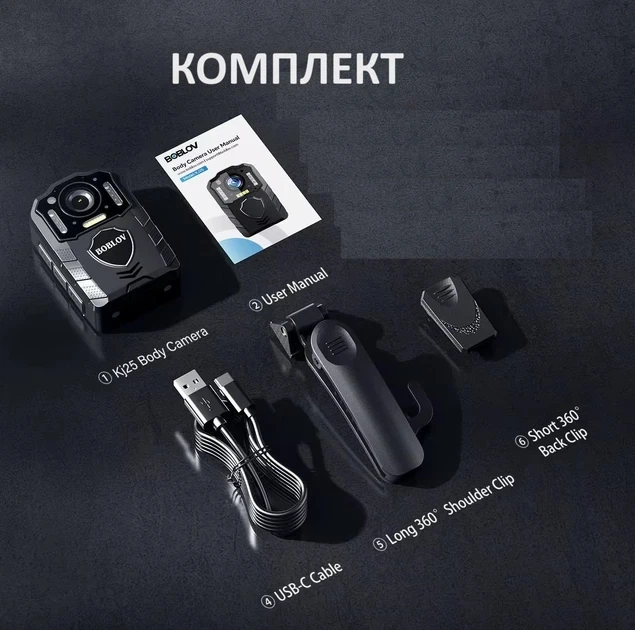 Нагрудная боди-камера Boblov KJ25 с дисплеем 2.0 дюйма ночная запись датчик движения акумулятор 3000 мА·ч - изображение 7