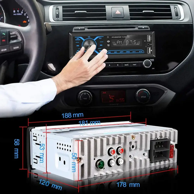 Автомагнитола в машину с LED подсветкой и пультом 1DIN+BT MP3 3885 ISO - изображение 8