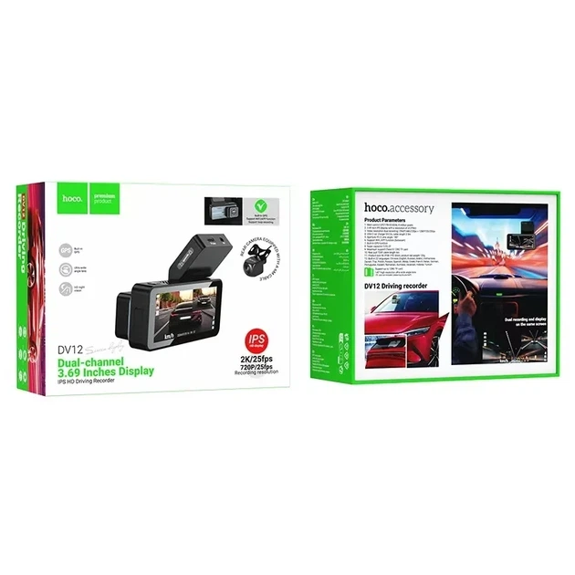 Автомобільний відеореєстратор HOCO DV12 2K GPS із задньою камерою і Wi-Fi, автомобільна двокамерна камера 3.69 - зображення 6