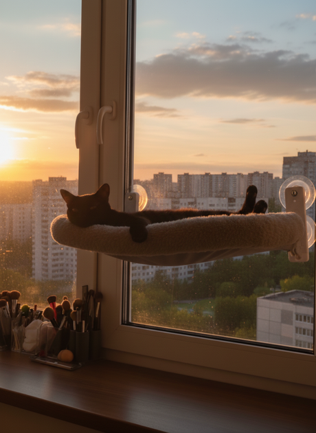 Подвесная оконная лежанка – гамак для кошек, лежак для котов на окно на мощных присосках "Premium Quality" - изображение 6