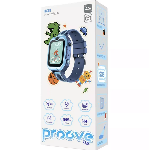 Детские смарт-часы с GPS и SIM-картой Proove Kids Ticki 4G LTE с видеозвонками, SOS, камерой, Wi-Fi, геолокацией и IP67, голубые - изображение 9