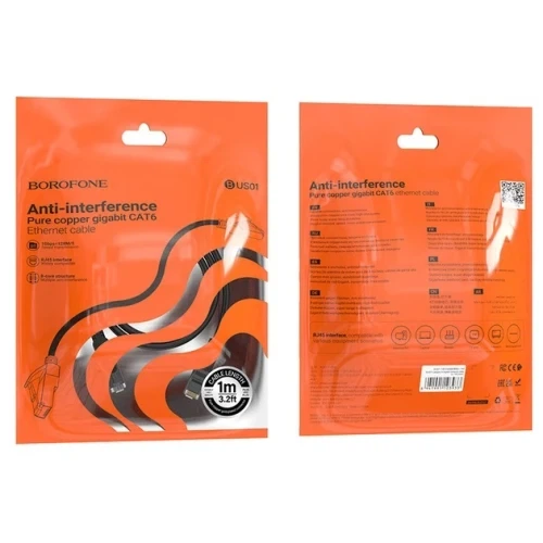 Патч-корд 10 м, UTP, Black, Borofone BUS01, Cat.6, CCA, PVC - Фото 2 Патч-корд 10 м, UTP, Black, Borofone BUS01, Cat.6, CCA, PVC - изображение 2