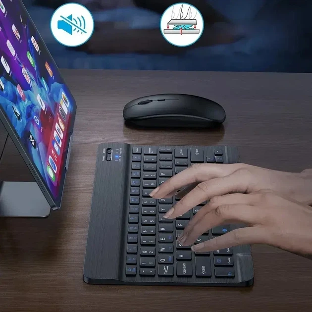 Комплект беспроводной клавиатура и мышь D 5370 с Bluetooth для планшета и ПК 250х150х4 мм Черный - изображение 6