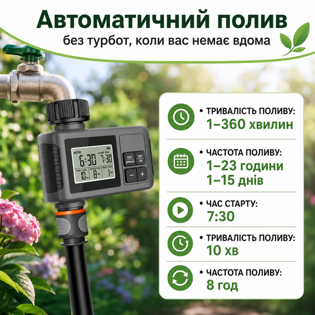 Таймер автоматичного поливання SGW01 для садового шланга 3/4" - зображення 5
