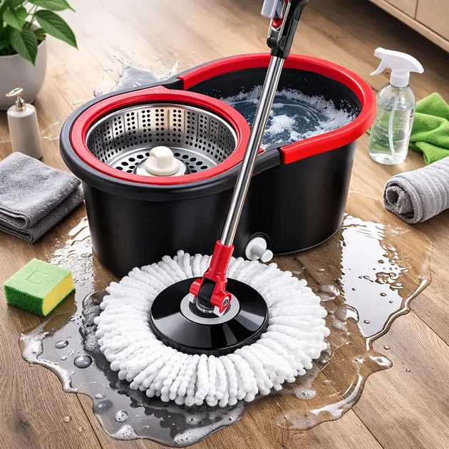 Швабра с ведром и автоматической отжимом Spin Mop 360 10 л Черная - изображение 8