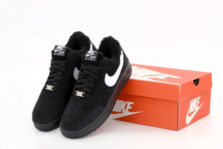 Кроссовки зимние мужские Ni Air Force 1 black с мехом / кеды Най аир Форс 1 черные на меху 41 - изображение 6