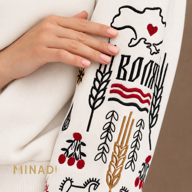 Світшот з вишивкою "Воля" білий (молочний відтінок) без утеплення, розмір M - Фото 4 Світшот з вишивкою "Воля" білий (молочний відтінок) без утеплення, розмір M - зображення 4