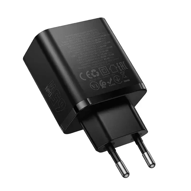 Зарядне HOCO GaN N75 2xType-C 1xUSB PD65W чорне - изображение 6