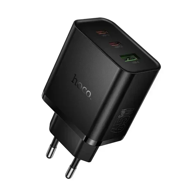 Зарядне HOCO GaN N75 2xType-C 1xUSB PD65W чорне - изображение 8