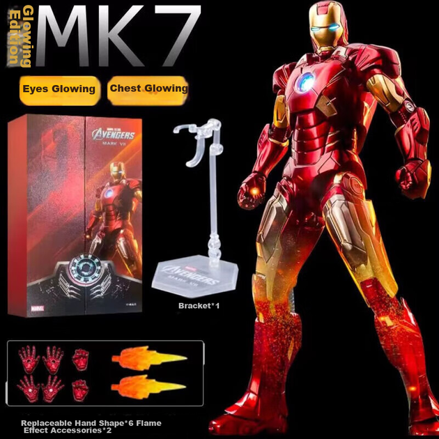 Фігурка Marvel Iron Man, версія з підсвічуванням MK7, іграшкова модель, подарунок на день народження для хлопчиків - зображення 4