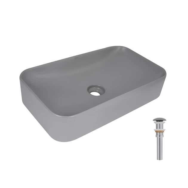 Раковина накладная Qtap Tern 610x350x135 мм, Stone grey, прямоугольная, с донным клапаном QTTER188SG49789 - Фото 1 Раковина накладная Qtap Tern 610x350x135 мм, Stone grey, прямоугольная, с донным клапаном QTTER188SG49789 - изображение 1