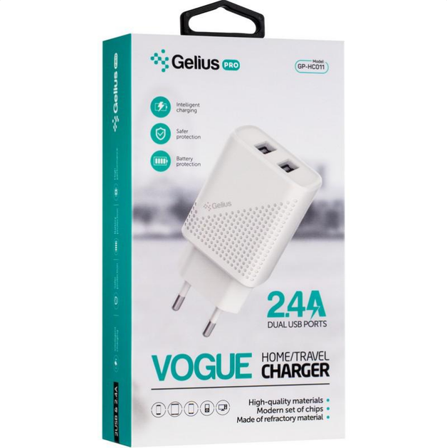 Сетевое зарядное устройство Gelius Pro Vogue GP-HC011 2USB 2.4A White - Фото 8 Сетевое зарядное устройство Gelius Pro Vogue GP-HC011 2USB 2.4A White - изображение 8