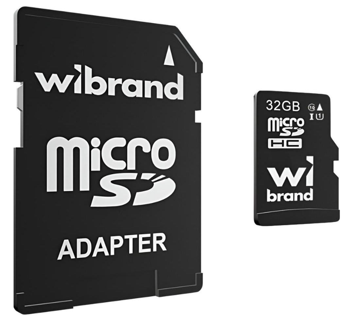 Карта пам'яті Wibrand microSDHC (UHS-1) 32Gb class 10 (adapter SD) - Фото 1 Карта пам'яті Wibrand microSDHC (UHS-1) 32Gb class 10 (adapter SD) - зображення 1