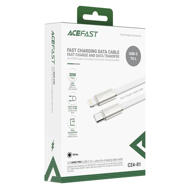 USB кабель ACEFAST C24-01 Apple iPhone SE 2022 / iPhone 14 Pro Max / iPhone 14 Plus / iPhone 14 Pro / iPhone 14 / iPhone 13 Pro / iPhone 13 Mini / iPhone 13 / iPhone 13 Pro Max / iPhone 12 Mini / iPhone 12 Pro Max / iPhone 12 Pro, Lightning, 1.2 - 748769 - изображение 4