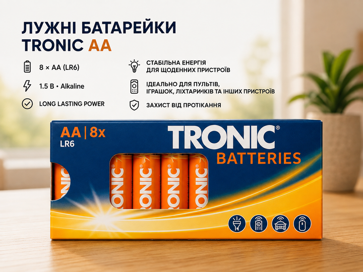 Батарейки TRONIC LR6 АА 8шт (PS-202506) - Фото 1 Батарейки TRONIC LR6 АА 8шт (PS-202506) - изображение 1