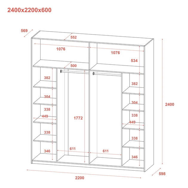 Шкаф купе Doros G-Caiser Антрацит / Белый 2 ДСП / 3 части 220х60х240 (42005416) (DRS-012249) - изображение 6