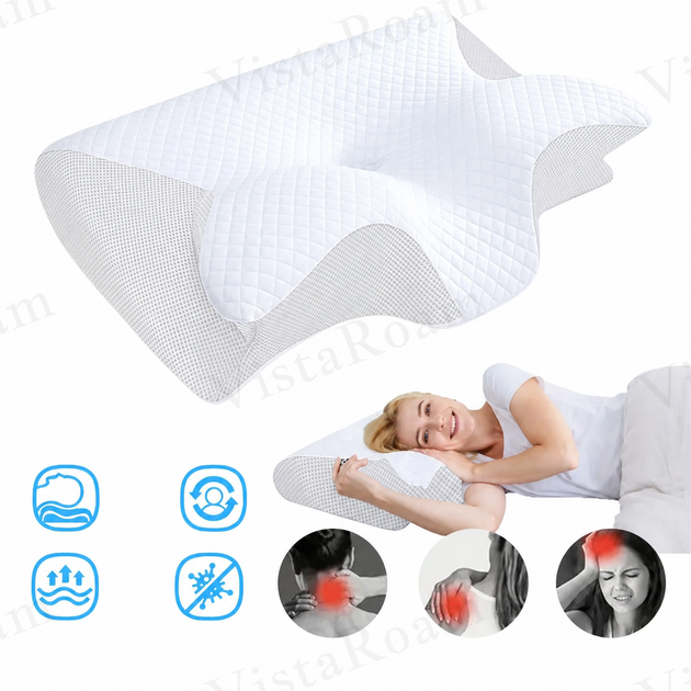 Ортопедическая подушка Memory Foam для шеи и плеч 62×37-8-12 см, форма бабочка, эффект памяти 1300гр KT7006270 - Фото 1 Ортопедическая подушка Memory Foam для шеи и плеч 62×37-8-12 см, форма бабочка, эффект памяти 1300гр KT7006270 - изображение 1