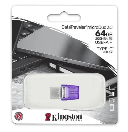 Флеш накопичувач USB 64Gb Kingston DataTraveler microDuo 3C, Purple, Type-C / USB 3.2 Gen 1, до 200 МБ/с (DTDUO3CG3/64GB) - изображение 3