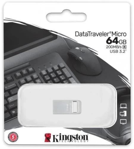 Флеш накопичувач USB 64Gb Kingston DataTraveler Micro, Silver, USB 3.2 Gen 1, до 200 МБ/с (DTMC3G2/64GB) - изображение 4