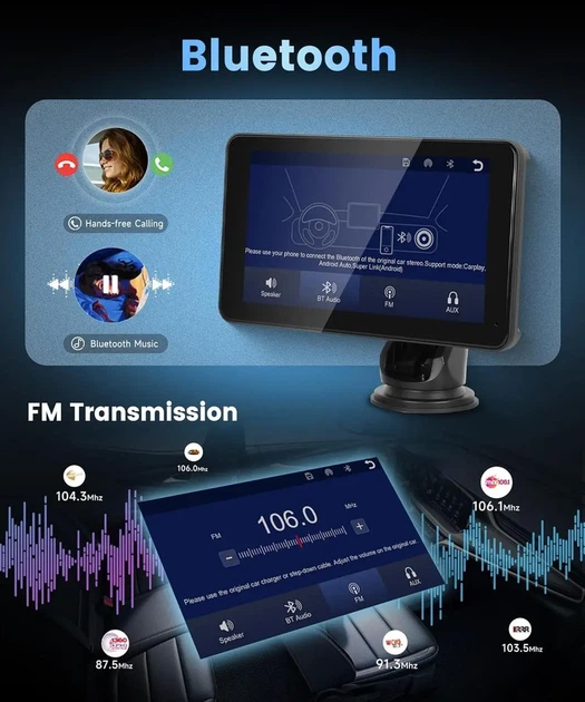 Автомобільний безпровідний монітор CarPlay та Android Auto Rimoody портативна стереосистема з Bluetooth - зображення 3