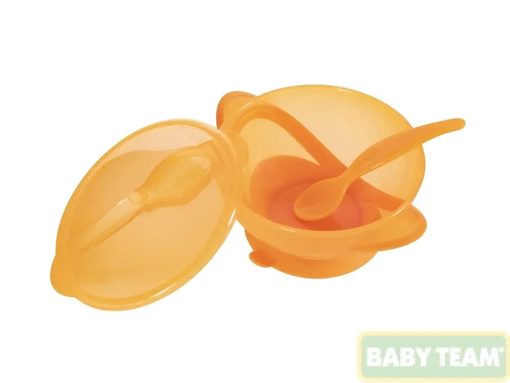 Тарелка на присоске с крышкой и ложкой Baby team 290 мл 6+ арт 6002 - Фото 1 Тарелка на присоске с крышкой и ложкой Baby team 290 мл 6+ арт 6002 - изображение 1